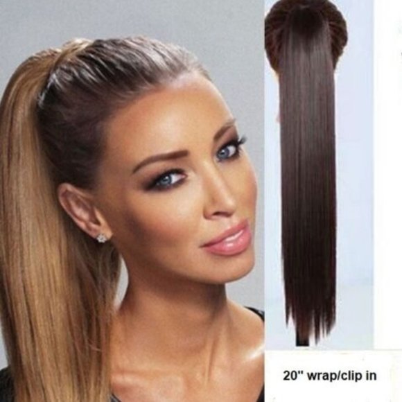 Thick Ponytail Long Clip in Hair Extension  Dark Brown Hairpiece 20" - Picture 1 of 5